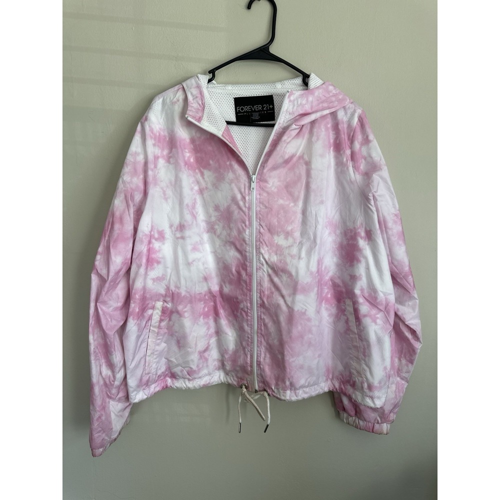 Y2K Tie Dye Pink Lightweight Windbreaker Mesh Sport Women's Hooded Size 2XL